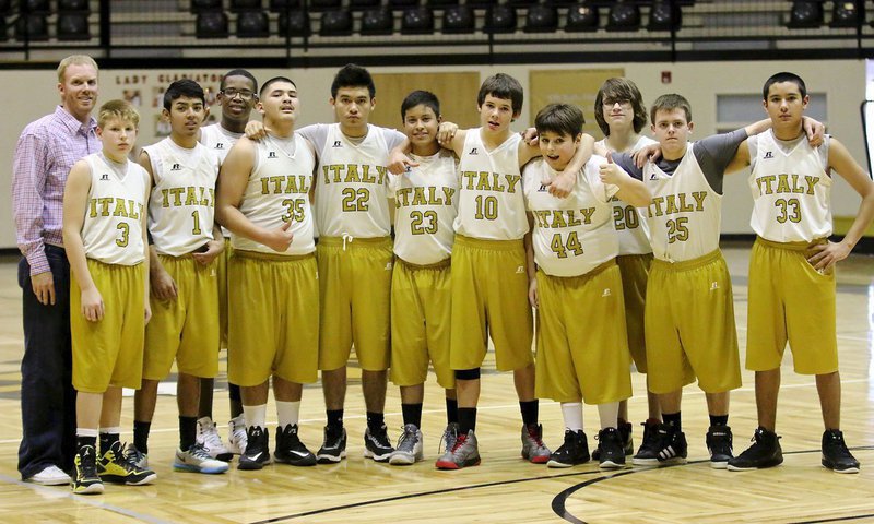 Image: Congratulations to the Italy Junior High 8th grade boys basketball team who won their host tournament after wins over Rice and Blooming Grove. The Champs (L-R): Head Coach Jon Cady, Garrett Cash(3), Marcos Duarte(1), Adam Powell(24), Alex Garcia(35), Jonathan Salas(22), Aaron Franco (23), Brentlee Grant(10), Mickey South(44), Joseph Vuittonet (20), Cason Roberts(25) and Jacob Wiser(33).