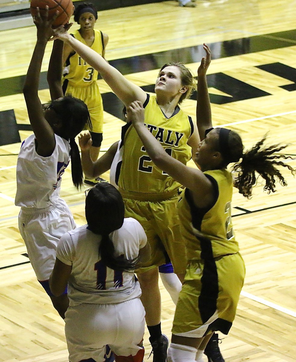 Image: Italy’s Lillie Perry(24) tries to preserve an offensive possession by flipping the ball out of the clutches of the Lady Gators.