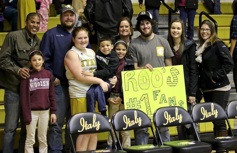 Image: Italy 8th grader Reagan Jones(22)  had plenty support from family members who was on hand for her final junior high basketball game. By the way, the back of the sign mentioned that #22 was not afraid to foul out.