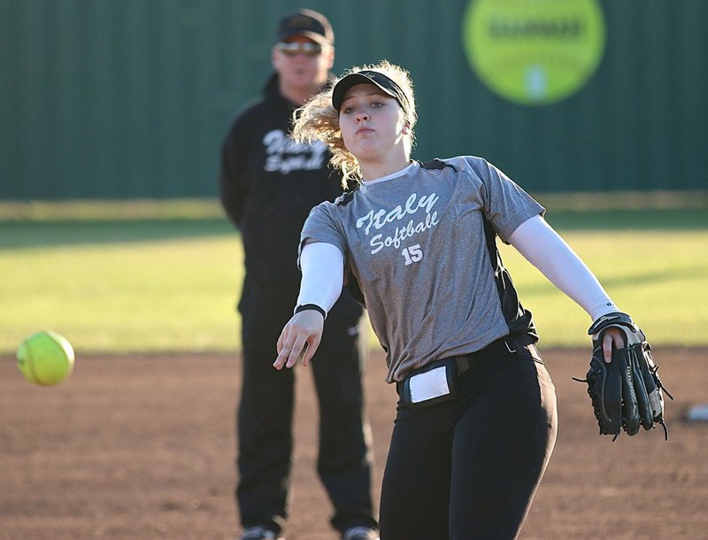 Image: Senior Jaclynn Lewis(15) gets the ball throwing for the Lady Gladiators with Red Oak Life in town for a friendly scrimmage.