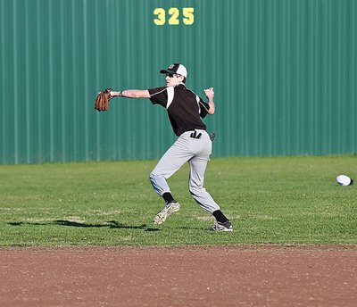 Image: Shortstop Clayton Miller relays the ball to third-base.