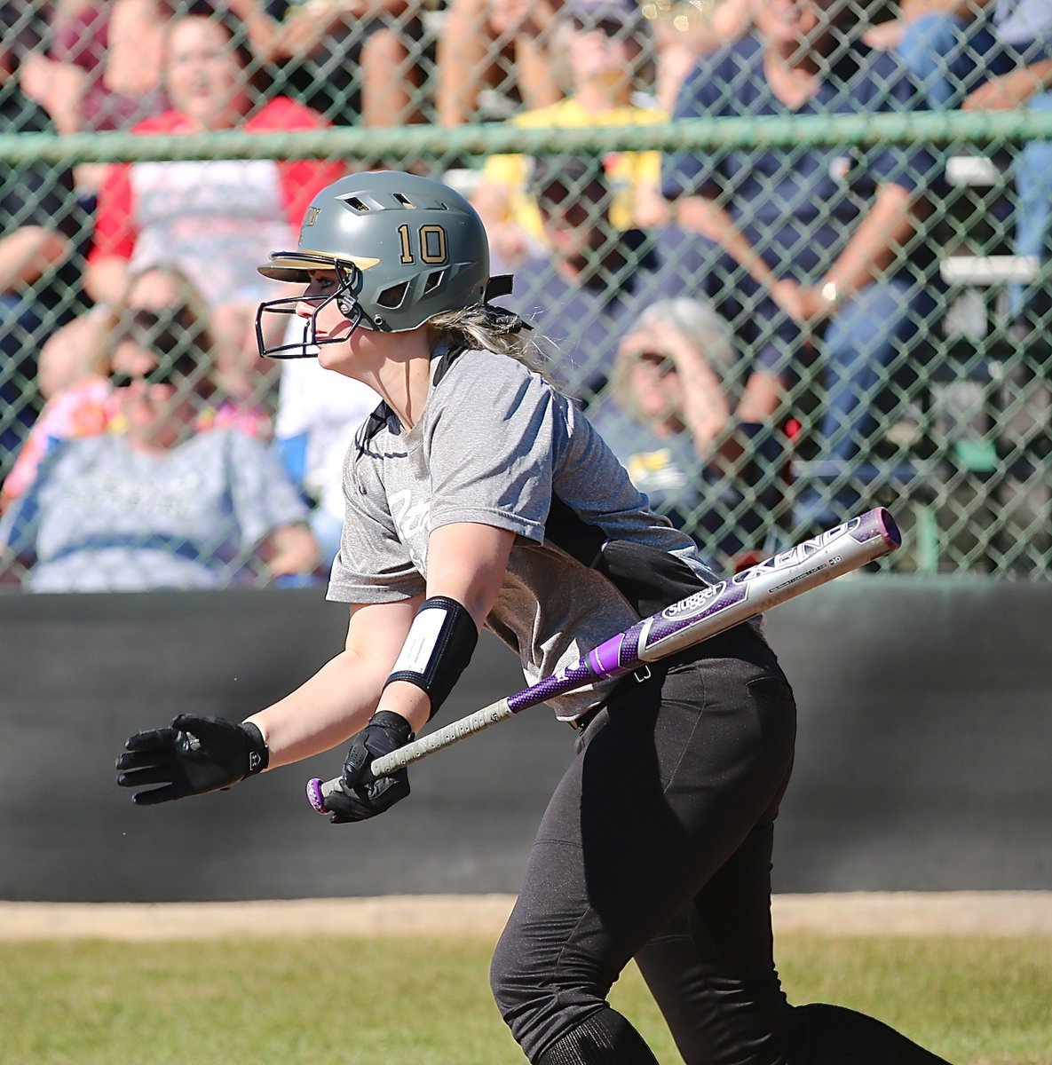 Image: Senior Madison Washington(10) hits a liner and then turns a triple for the Lady Gladiators.
