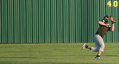 Image: Kyle Fortenberry covers some ground to make this catch in right field.