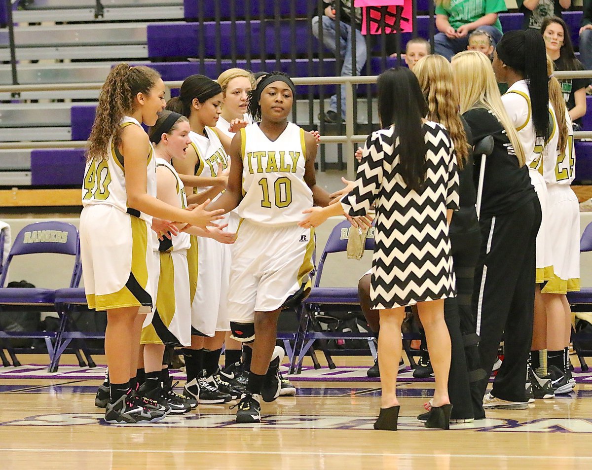 Image: Lady Gladiator senior K’Breona Davis(10) is introduced before Italy’s area playoff battle against Santo.