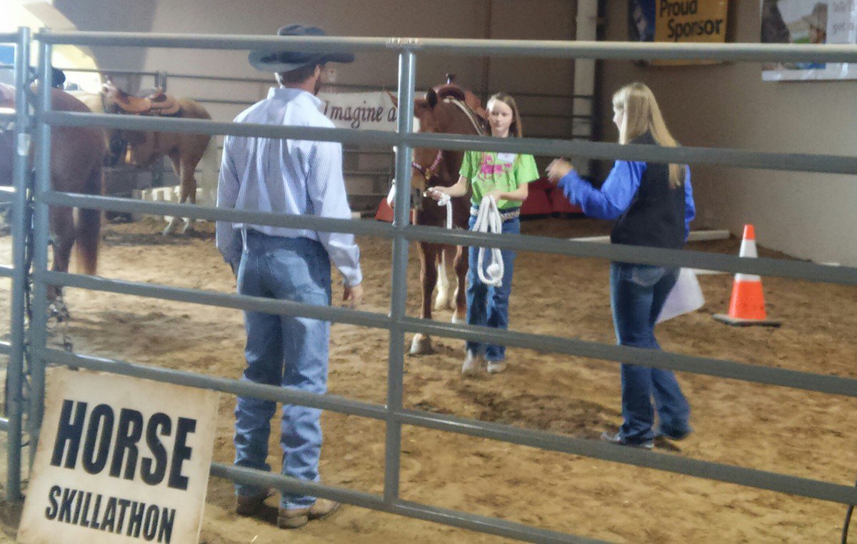 Image: Gentry Rogers of Milford demonstrates her ground skills around horses to earn a 3rd place finish in the junior division of Skillathon at the San Antonio Stock Show.