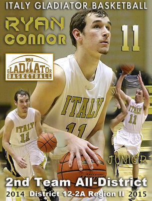 Image: Junior Italy Gladiator Ryan Connor earned 2014-2015 2nd Team All-District Honors in District 12-2A Region II with his dribbling skills and his ability to attack the basket.