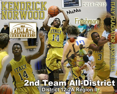 Image: Freshman Italy Gladiator Kendrick Norwood earned 2014-2015 2nd Team All-District Honors in District 12-2A Region II with his tenacious play on defense and his ability to get shots up from anywhere on the court.