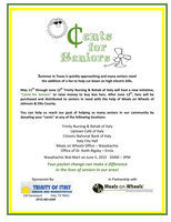 Image: May 11th through June 12th Trinity Nursing &amp; Rehab of Italy will host a new initiative, “Cents for Seniors” to raise money to buy box fans. After June 12th, fans will be purchased and distributed to seniors in need with the help of Meals on Wheels of Johnson &amp; Ellis County. You can help us reach our goal of helping as many seniors in our community by donating your “cents” at any of the designated locations