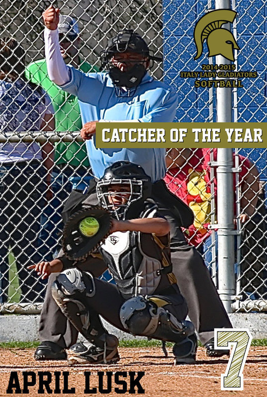Image: Italy Lady Gladiator catcher April Lusk(7) earned the district’s Catcher of the Year superlative and also achieved Academic All-District.