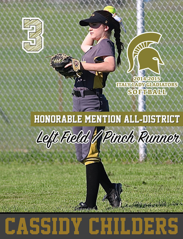Image: Italy Lady Gladiator left fielder Cassidy Childers(3) received Honorable Mention All-District honors.