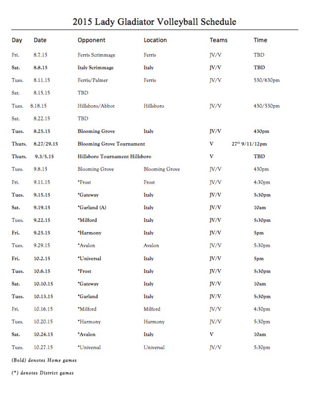 Image: 2015 Italy Volleyball Schedule – Varsity/JV