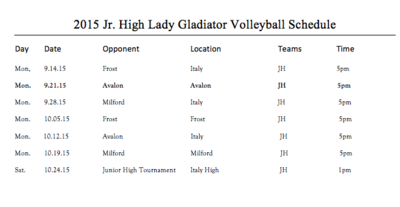 Image: 2015 Italy Volleyball Schedule – Junior High