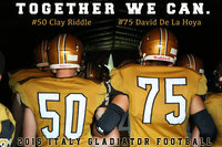 Image: The Italy Gladiator Football Program is under new leadership with first-year athletic director and head coach David Weaver at the reigns. With a renewed team spirit and total commitment from his players, everyone backing the old gold and white can see a light at the end of the tunnel. Pictured are Gladiators Clay Riddle(50) and David De La Hoya(75) along with their teammates before taking the field against the visiting Maypearl Panthers in week two.