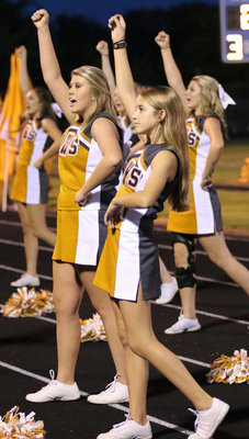 Image: Italy HS Cheerleaders Sydney Weeks and Karley Nelson lead the cheers from the sideline.
