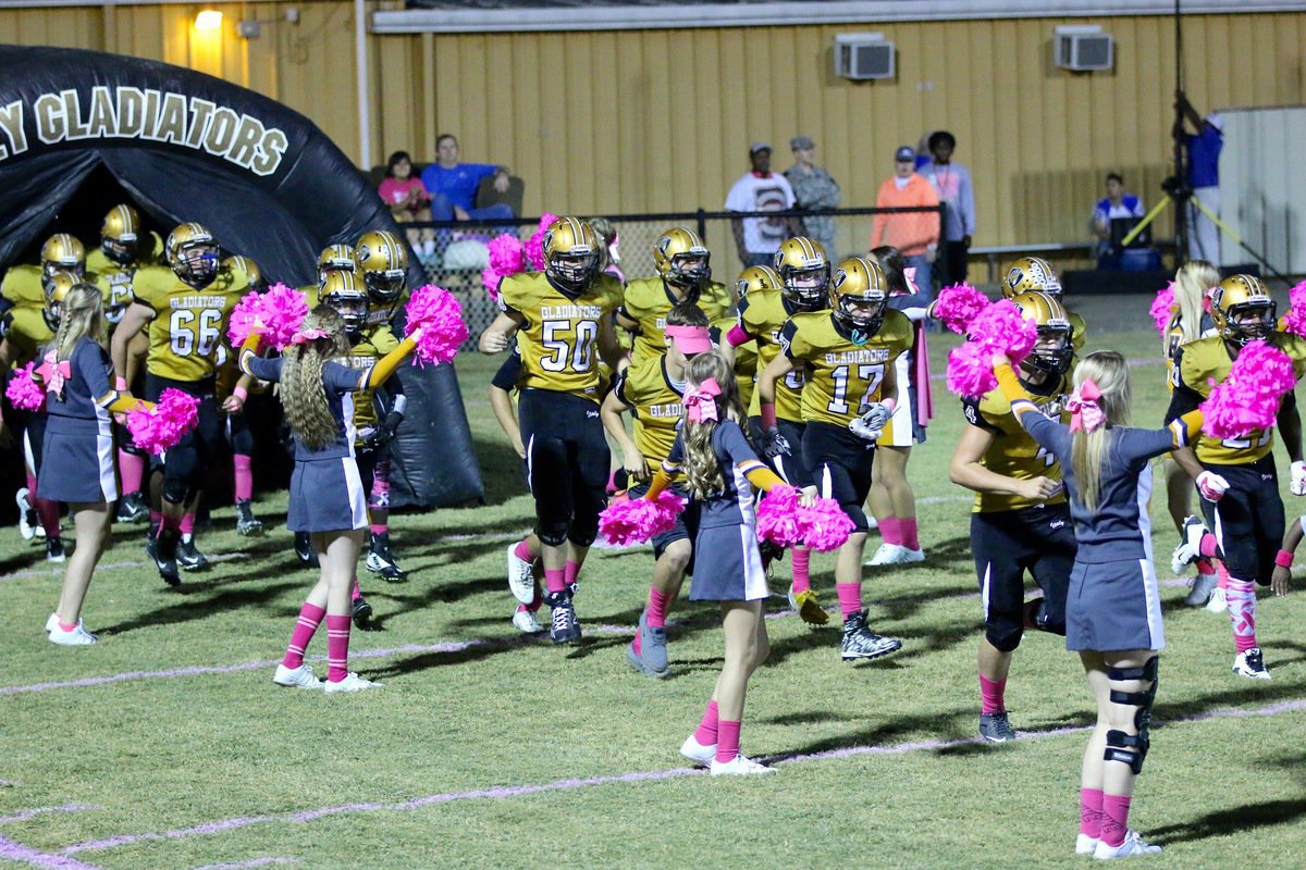 Image: Here come the Gladiators as they charge on to Willis Field to take on the Chilton Pirates.