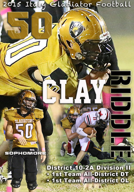Image: Sophomore Gladiator #50 Clay Riddle was a First-Team All-District Defensive Tackle selection for the second consecutive season. Riddle’s team play also earned him First-Team All-District Offensive Lineman honors in 2015.