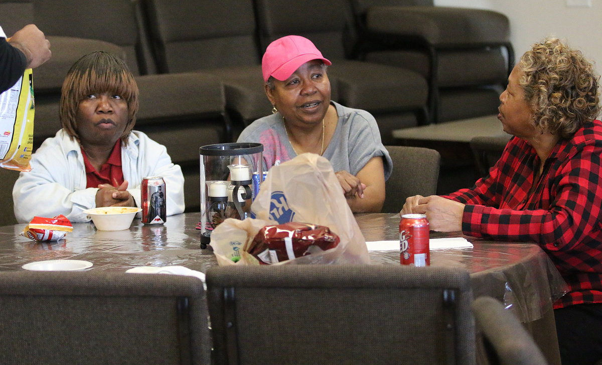 Image: Linda Kay ,Willie Fay Young and Connie Singleton just savored their chili samples while having a cup of fellowship on the side.