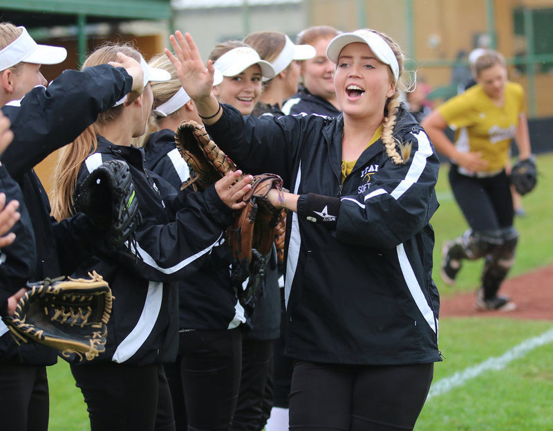 Image: Senior Lady Gladiator Hannah Washington fires up her teammates as they prepare to take on visiting Avalon at home.