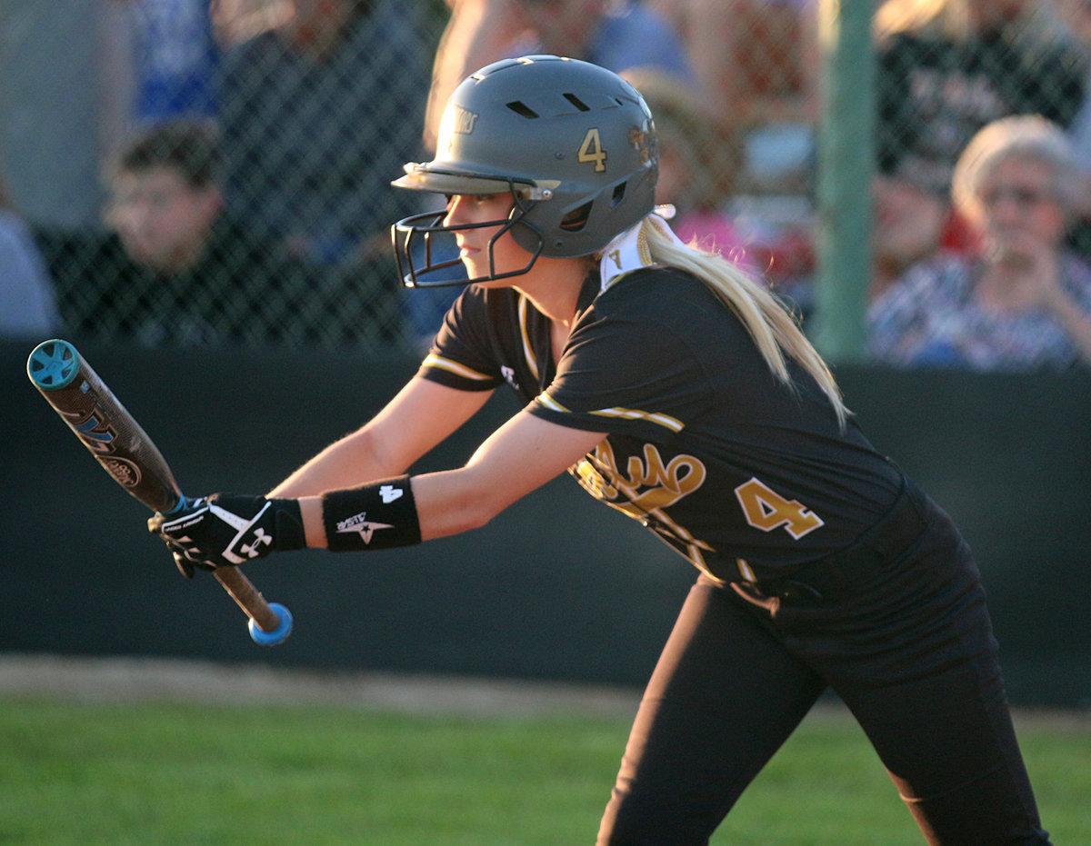 Image: Wise team veteran and senior Britney Chambers(4) shows bunt….but will she bunt?