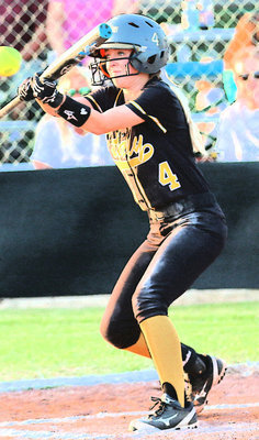Image: Britney Chambers(4) bunts her way onto base while recording an RBI.