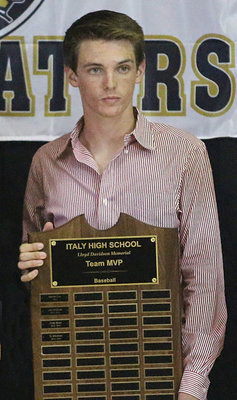 Image: Ty recently receiving the Lloyd Davidson Memorial Team MVP award for baseball during the 2016 Italy High School Spring Athletic Banquet.
