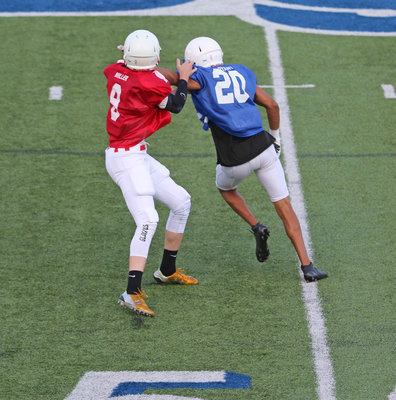 Image: Italy’s Clayton Miller(8) spends a majority of the second-quarter as a downfield blocker.