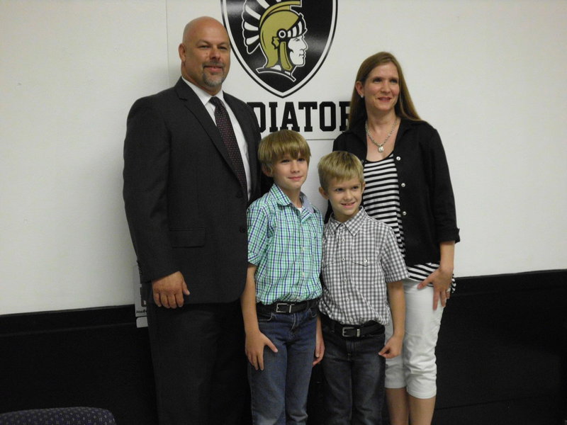 Image: Superintendent Lee Joffre with wife Cassie and sons Rowan and Levi.