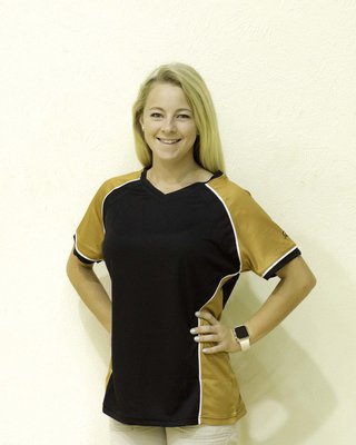 Image: Britney Chambers models Old Gold and Black style WP3 for Old Gold Sports. This item can be found online at www.oldgoldsports.net. The Booster Club also as a limited amount for sale at games.