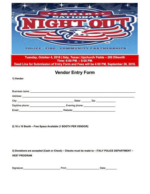Image: 2016 National Night Out Vendor Entry Form – page 1