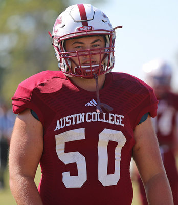 Image: 2014 Italy High School graduate #50 NG Zain “Zilla” Byers is enjoying his junior season as an Austin College Kangaroo while sporting his jersey number from his days as an Italy Gladiator.