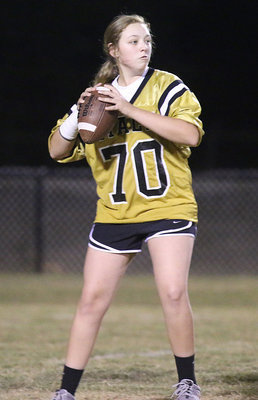 Image: Junior quarterback Brycelen Richards threw 2 touchdown passes and caught another, reminiscent of her father, Allen Richards, who was an all-state quarterback for the Gladiators back in the early 90s.