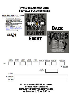 Image: Show your support and order your T-Shirt Today! All order forms must be turned into the High School Front Office or emailed to dweaver@italyisd.org by Tuesday, November 8, 2016 at 5:00pm. Click image to enlarge and then set printer dialogue to “Fit To Page” before printing.