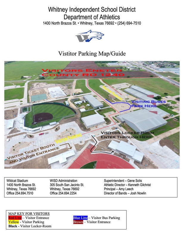 Image: Whitney ISD / Visitor Parking Map/Guide (Italy is the visiting team) / Page 3:
    Click to enlarge image then set you printer dialogue box to “Fit to page” before printing.