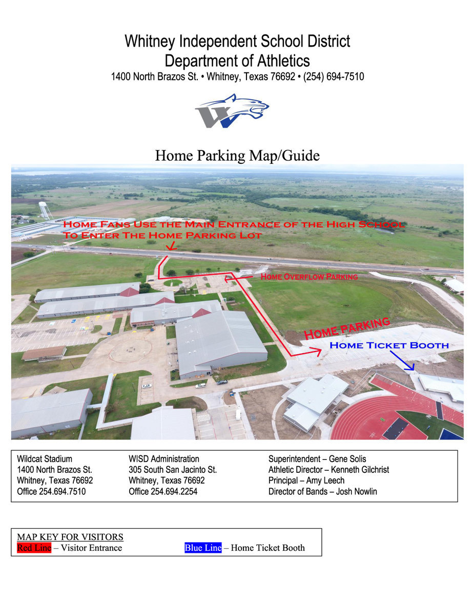 Image: Whitney ISD / Home Parking Map/Guide (Crawford is the home team) / Page 4:
    Click to enlarge image then set you printer dialogue box to “Fit to page” before printing.
