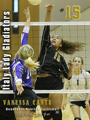 Image: Lady Gladiator senior #15 Vanessa Cantu received Honorable Mention All-District in Region 2 ~ District 12-2A during Italy’s 2016 campaign.