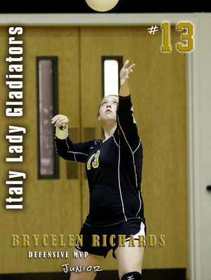Image: Lady Gladiator junior #13 Brycelen Richards earned Defensive MVP honors in Region 2 ~ District 12-2A during Italy’s 2016 campaign.