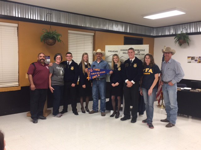 Image: FFA Public Relations Leadership Development Team includes: Eli Garcia with parents Albert and Davee Garcia; Alex Jones with dad, Wesley Jones; Courtney Riddle and Clay Riddle with parents Michele and Curtis Riddle.