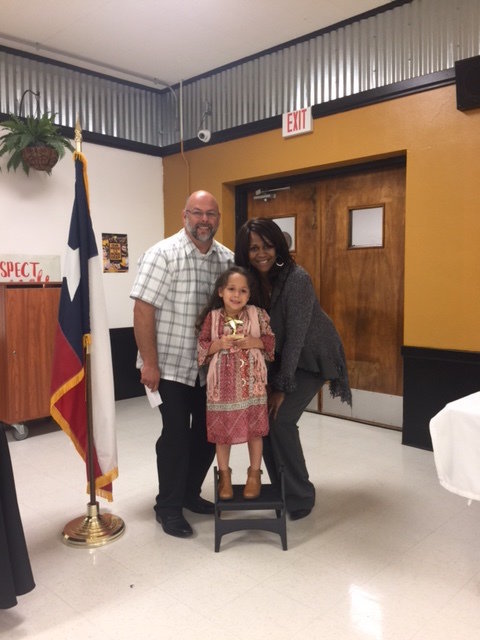 Image: Kindergarten Superintendent Star Student, Isabela Hidalgo with Mr. Joffre, Superintendent and Ms. Thomas, Principal of Stafford Elementary