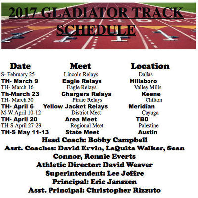 Image: Italy Gladiators’ 2017 High School Track Schedule.