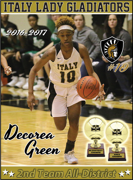 Image: Italy Lady Gladiator #10 Decorea Green was named  2nd Team All-Distirct in 2A Region III District 19.