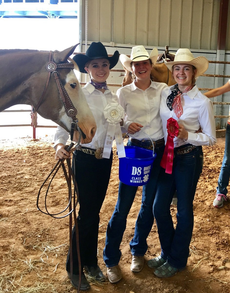 Image: Silver Spur riders swept Stock Horse Horsemanship! From left, Autumn Wells of Waxahachie in 3rd, Maegen Newsom of Ennis in 1st, and Parys Bishop of Avalon in 2nd.