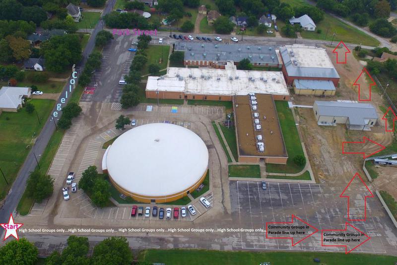 Image: Non high school floats and parade participants should enter the line up on Park Street to the East of the Old Gym. Please do not proceed beyond the Dome as this space is reserved for the Police, CAP Color Gaurd, Band, Cheerleaders, Princesses, King/Queen Nominees, Football and Volleyball teams.