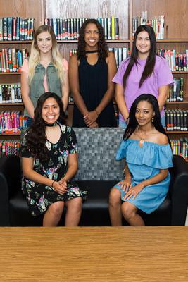 Image: Queen Nominees: (Back row Left to Right) Annie Perry, Emily Cunningham, Jenna Holden (Front row) Marlen Hernandez, T’Keyah Pace
